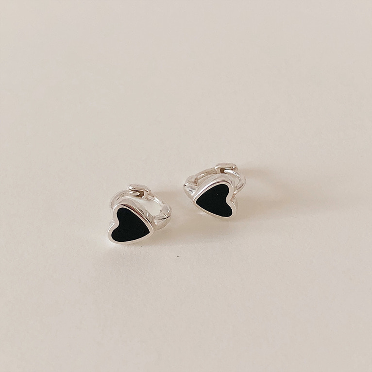 925silver onyx heart one-touch ring earring(2color)