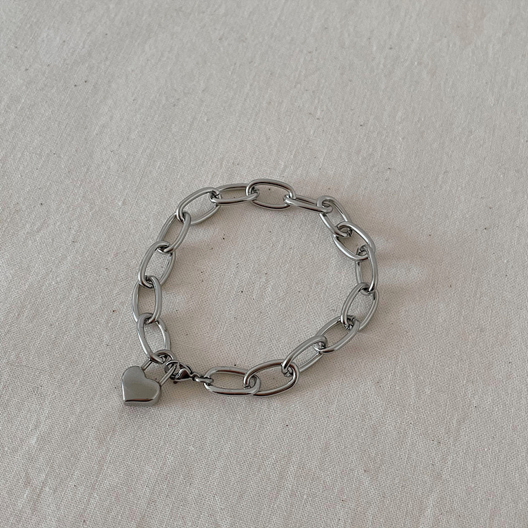 (맞춤 제작 가능!) surgical steel bold chain heart bracelet
