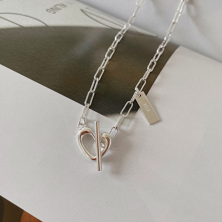 925silver square chain heart toggle bar necklace