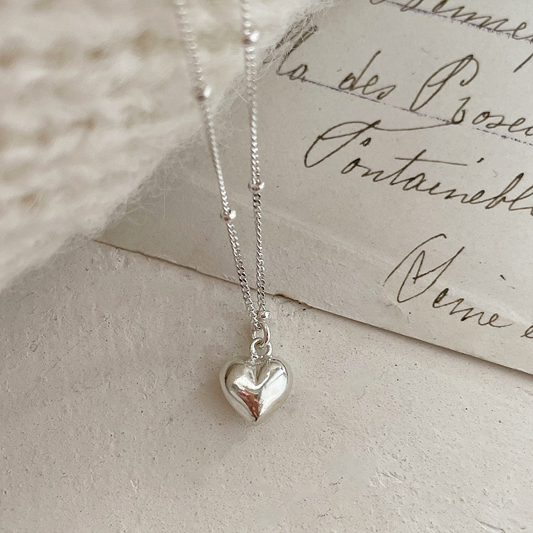 925silver heart ball chain necklace(2color)