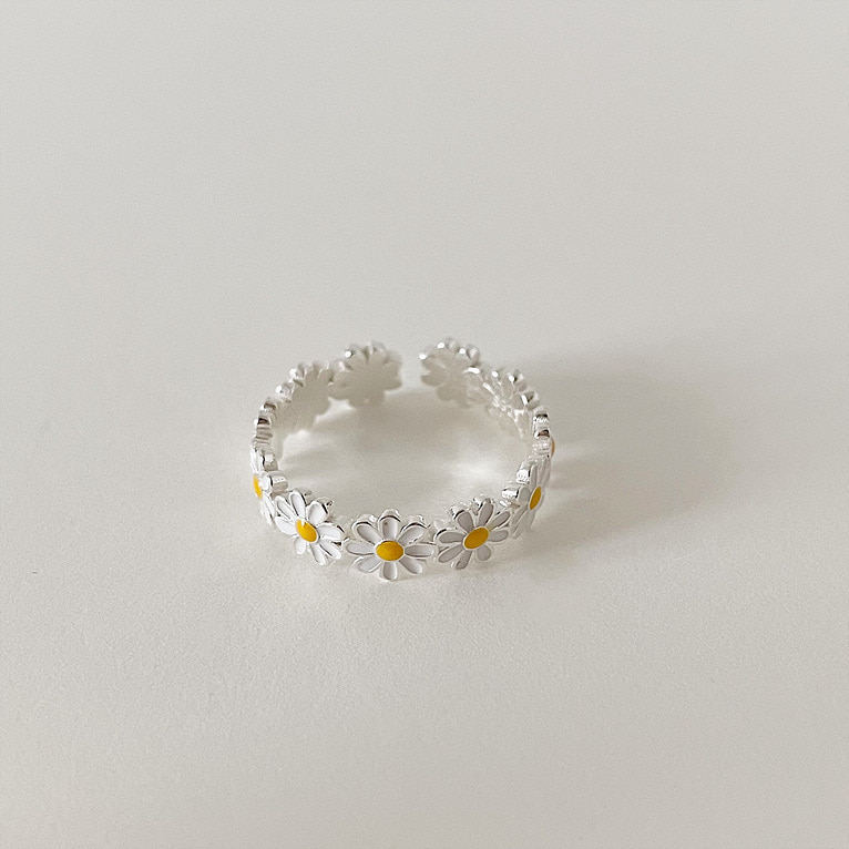925silver yellow flower open ring