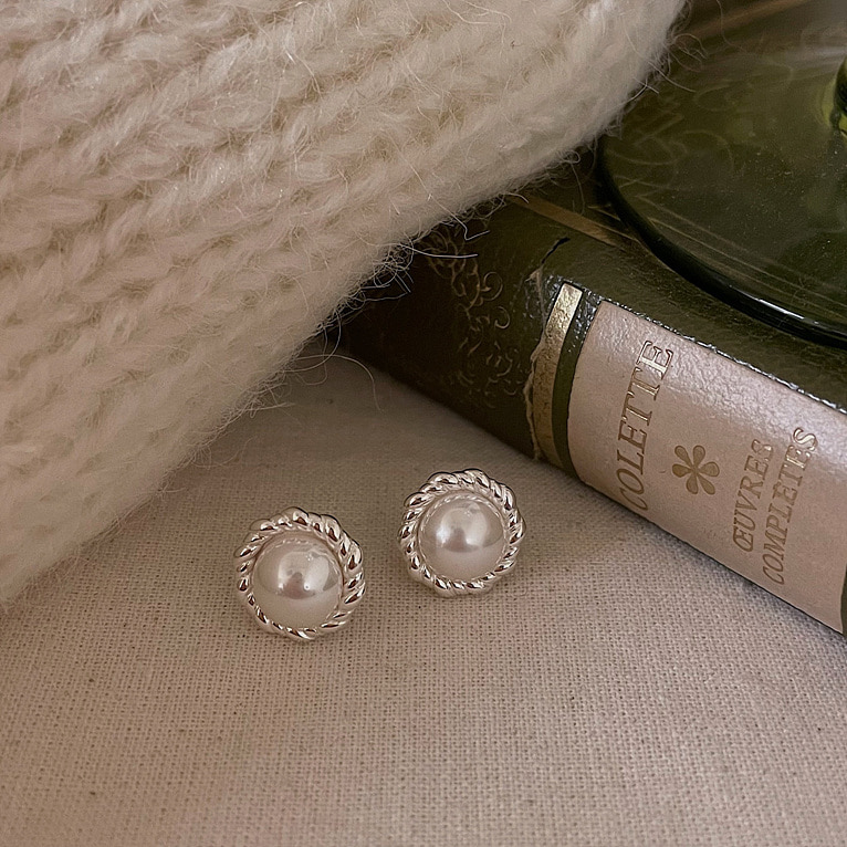925silver line twist pearl earring