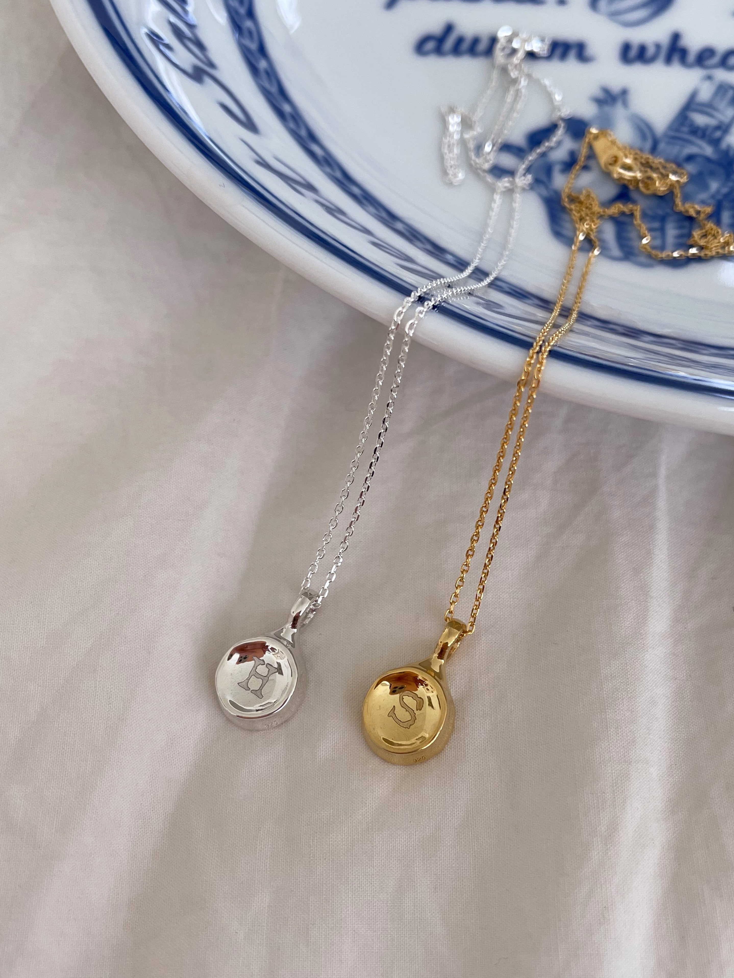 (각인 가능!) 925silver flat round pendant necklace(2color)