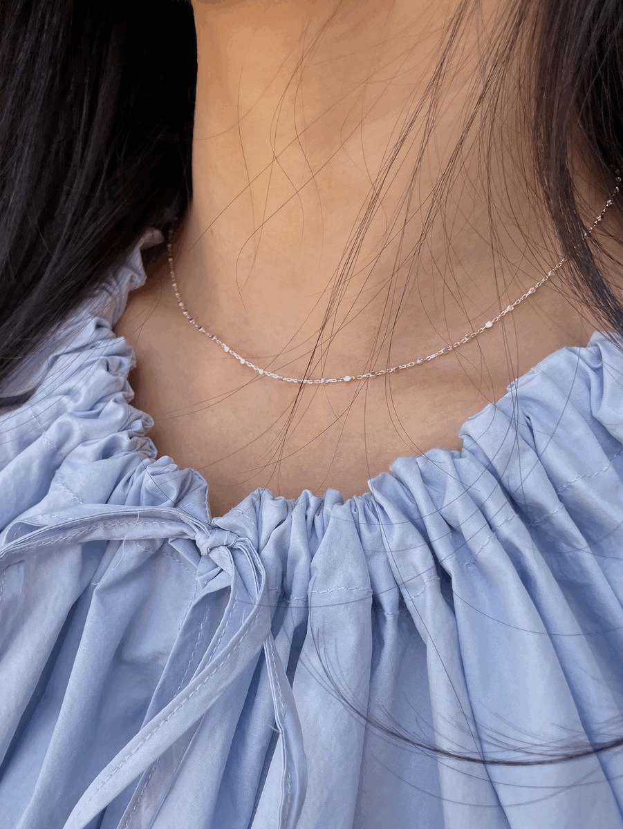 925silver square ball point chian necklace(2color)