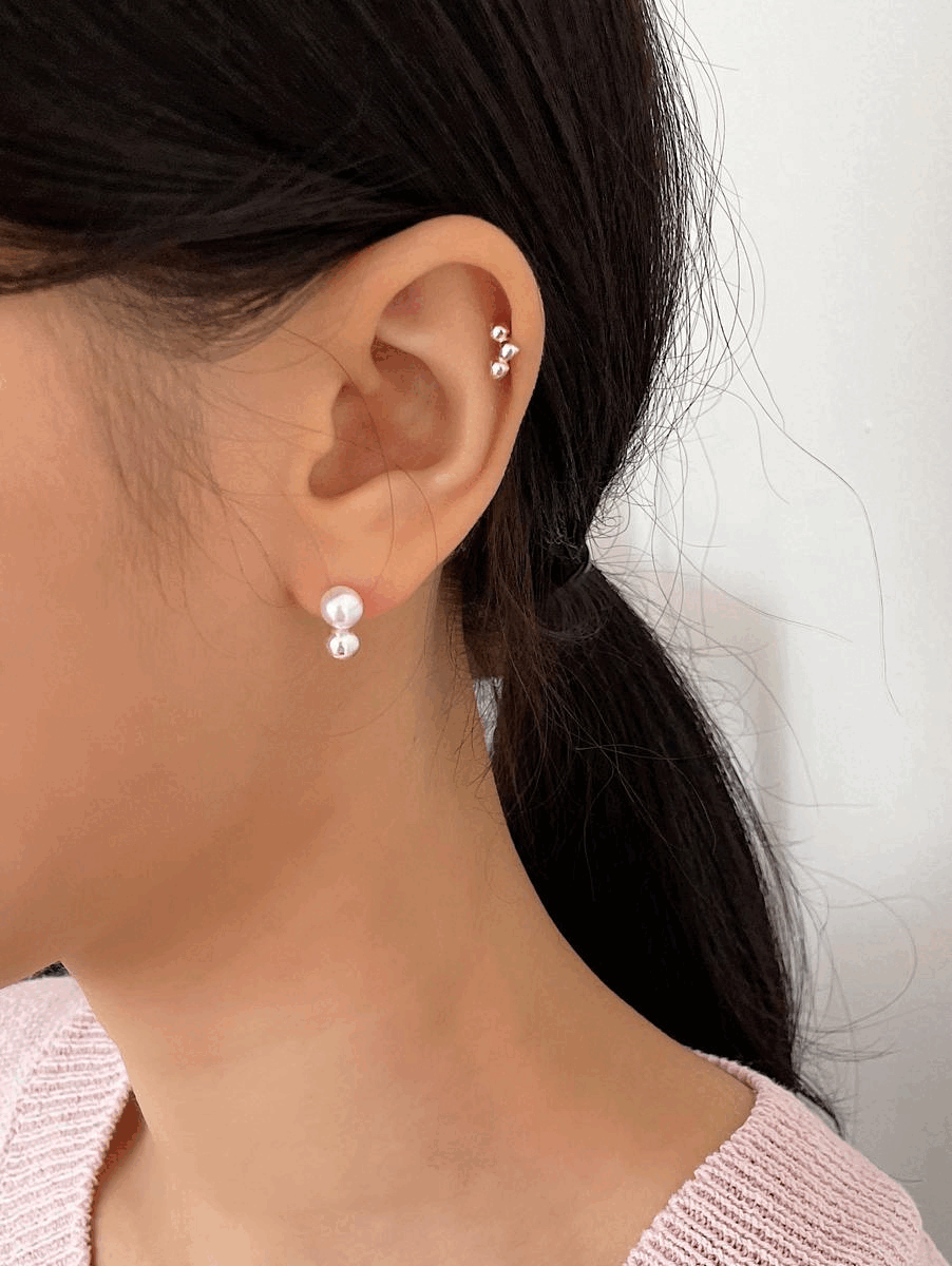 925silver silver ball pearl drop earring(2color)