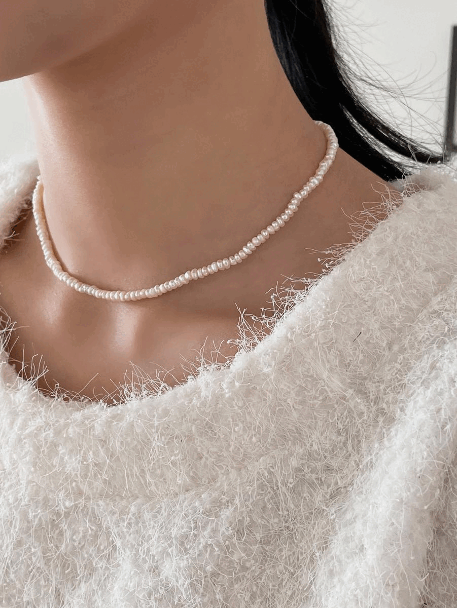 925silver flat mini fresh-water pearl necklace