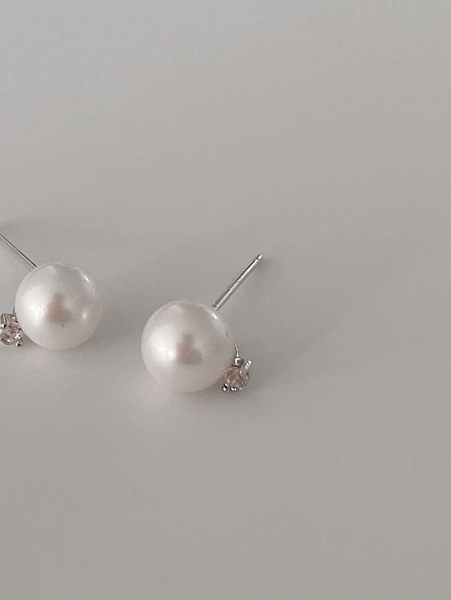 925silver 7mm pearl cubic point earring
