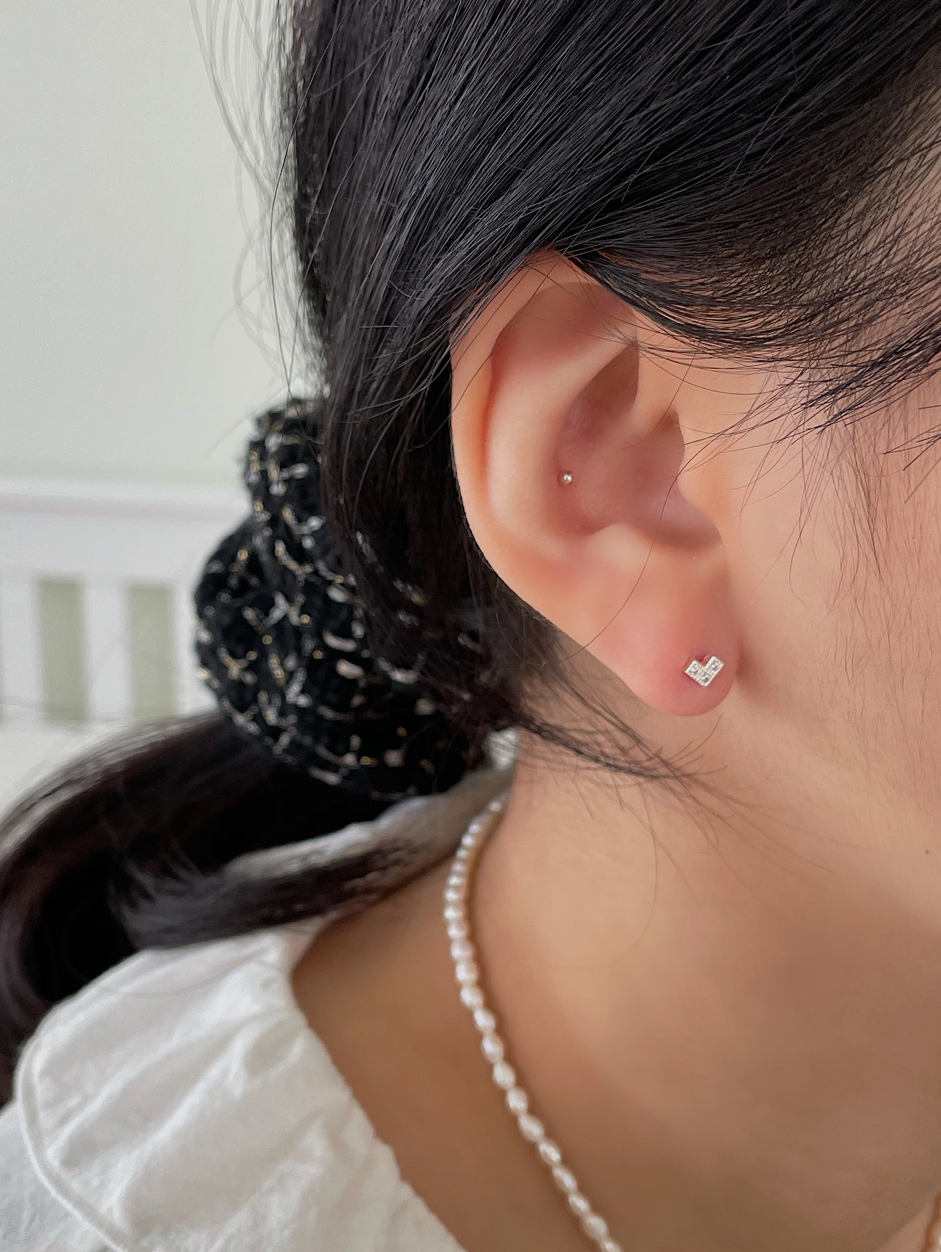 925silver tetris heart cubic earring(2color)