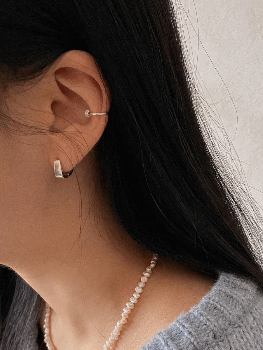 925silver square line one-touch earring