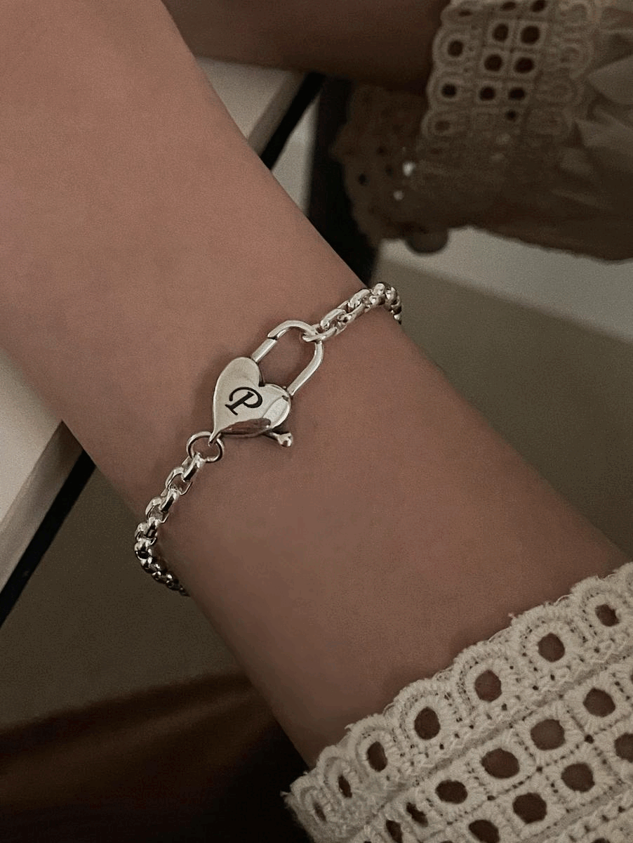 (원하는 문구로 각인 가능!) 925silver love lock chain bracelet