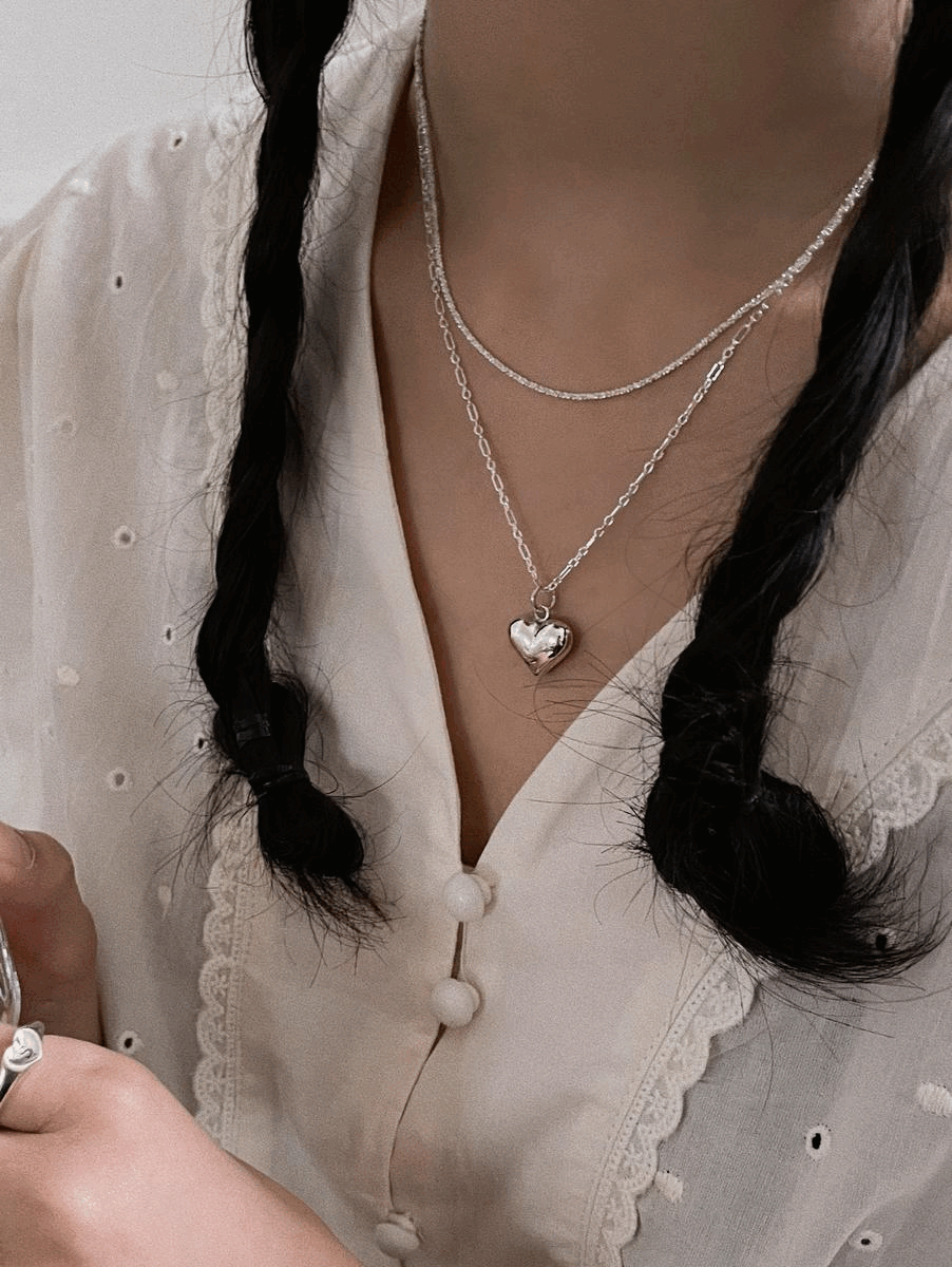 925silver unique chain heart necklacea