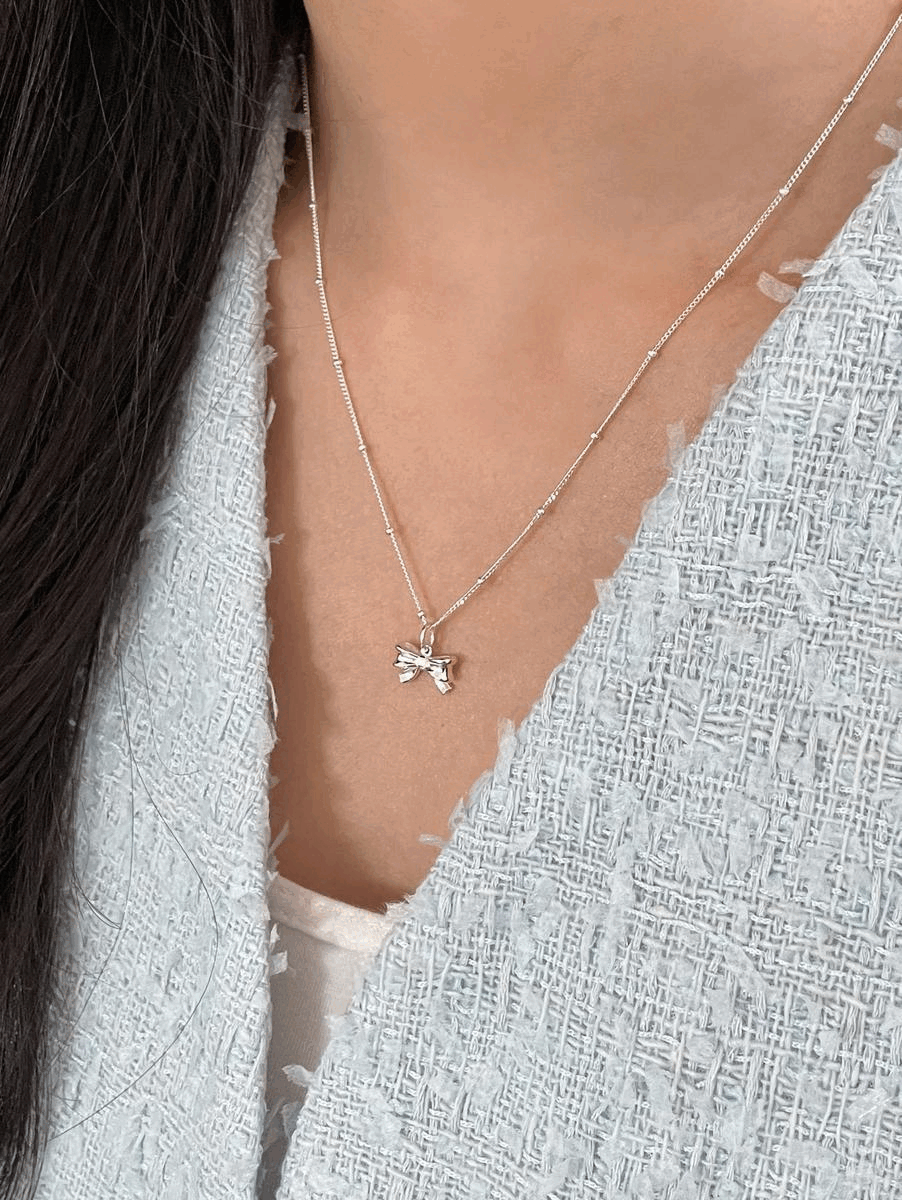 925silver ribbon ball chain necklace