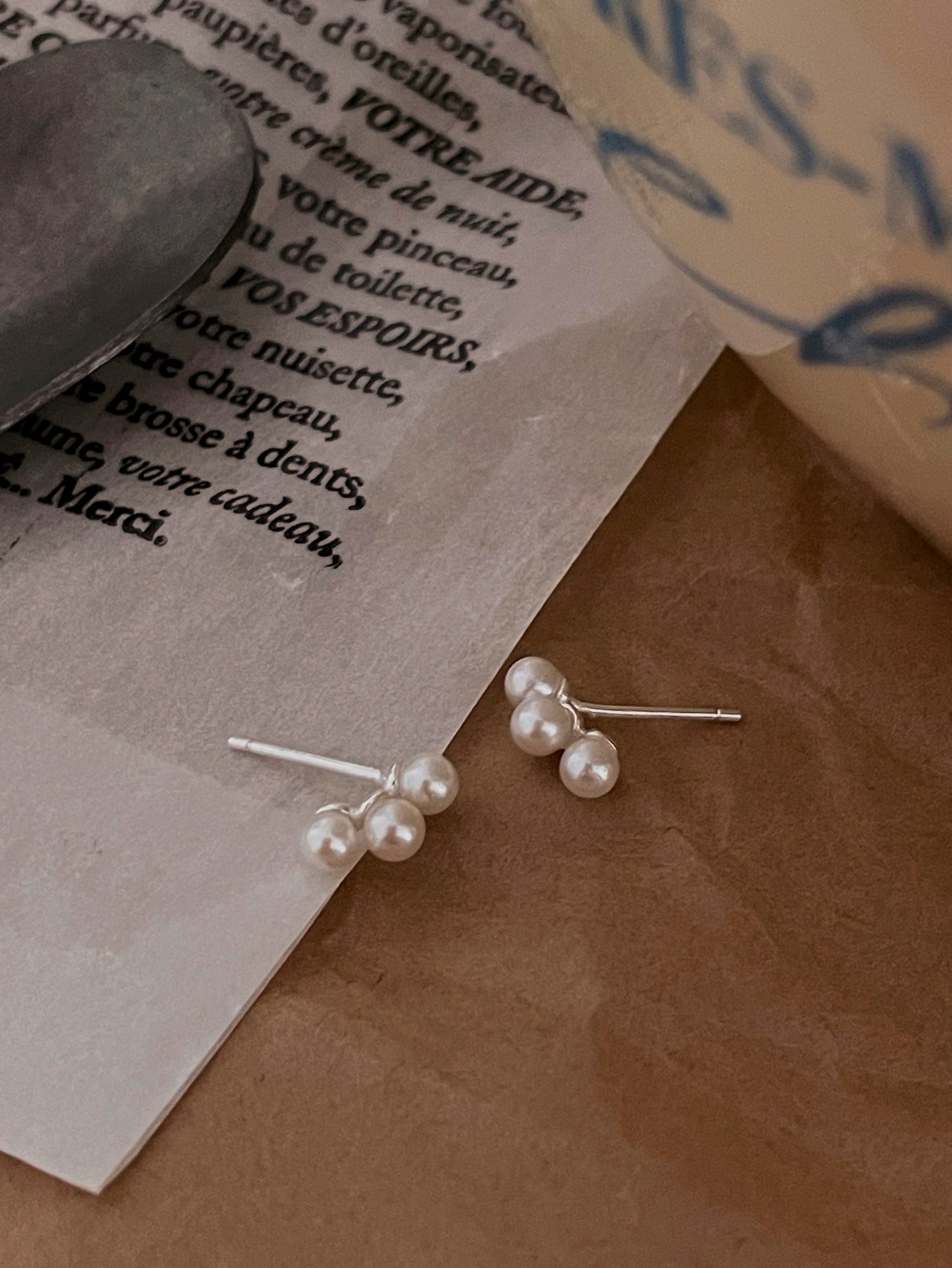 925silver 3 line pearl earring