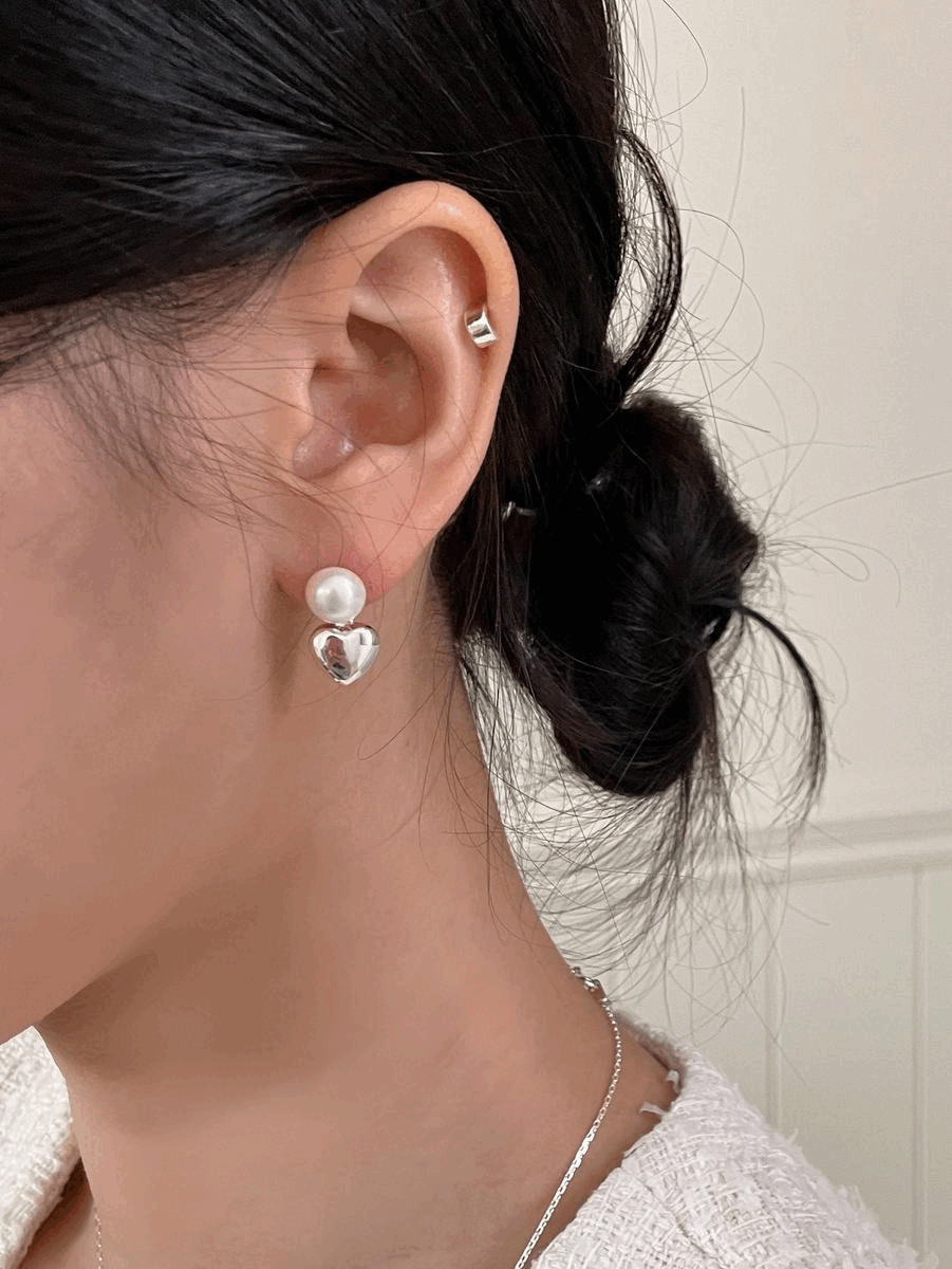 925silver pearl drop heart earring