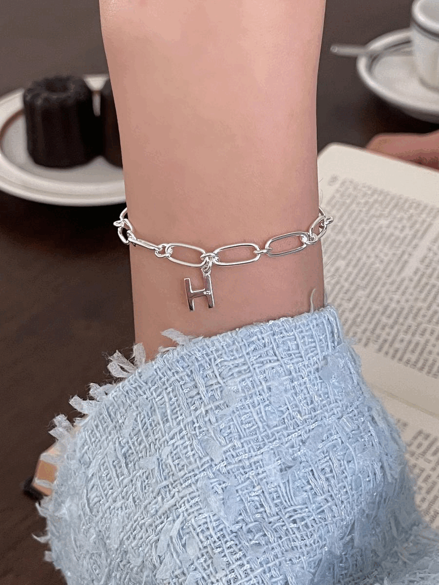 925silver initial bold chain bracelet