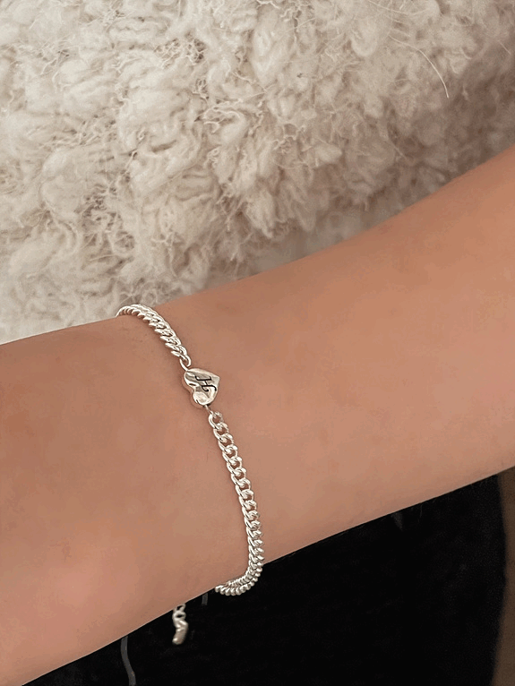 (각인 가능!) 925silver heart bold chain bracelet